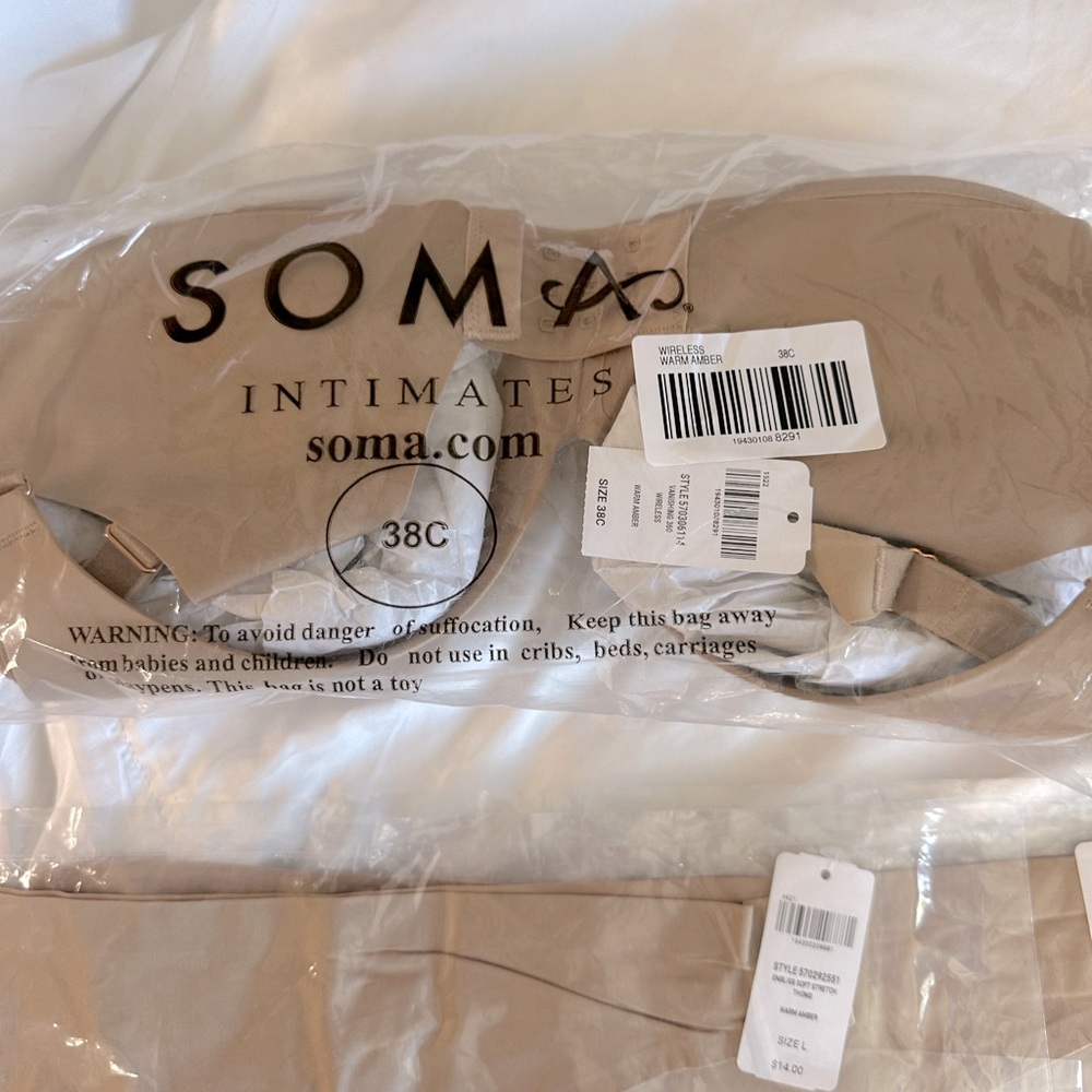 Soma 5 embliss thong underwear L and one vanishing perfect coverage bra 38c